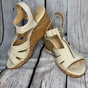 Lauren Blackwell Stylish Cream Wedge Sandals with Zipper size 8